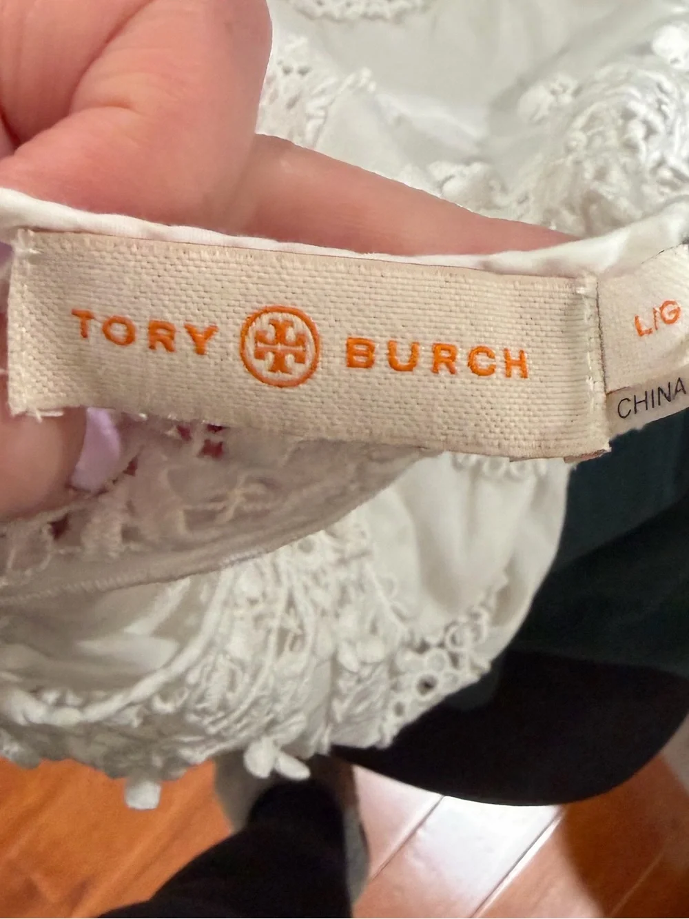 Tory Burch White Crochet Lace Long Sleeve V Neck Coverup Dress Sz. L